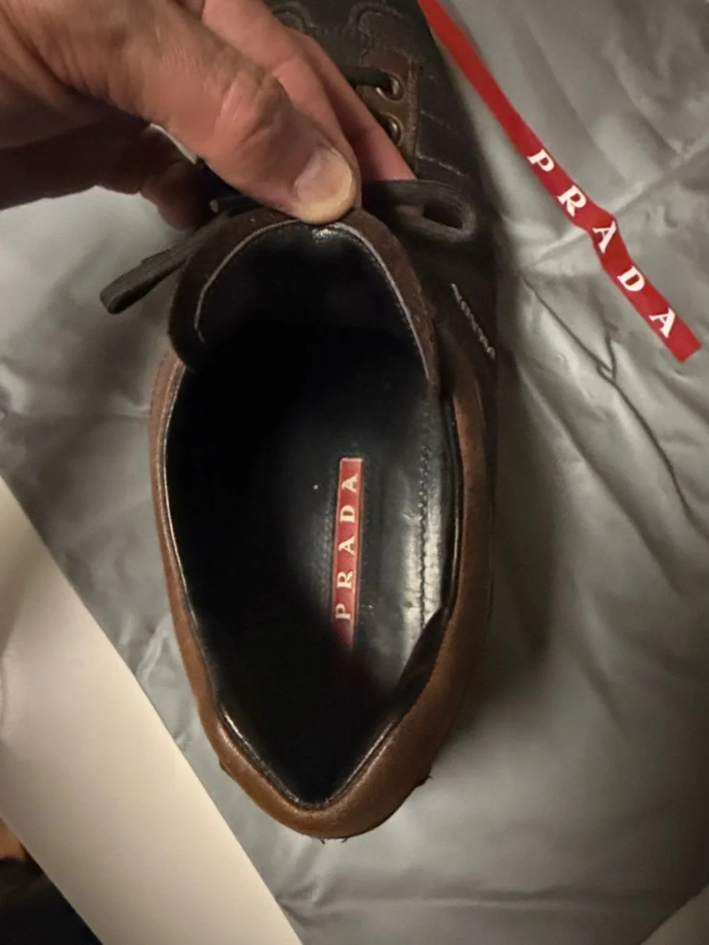 AuthenticPrada Men’s Dark Brown and Tan Leather Sneakers